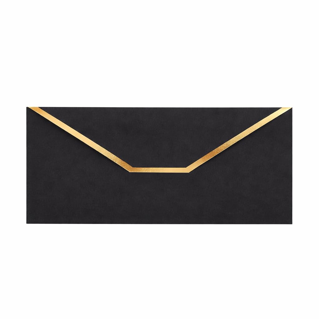 Money Envelopes – V-Flap Foil Border Luxury Gifting Money Envelopes (3" x 7") – Perfect for Weddings, Invitations, Baby Showers, Photos, Graduations, and Birthdays (Black)
