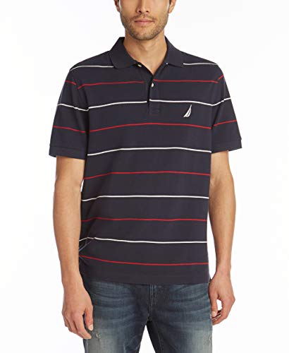 Nautica Men's Classic Fit Short Sleeve 100% Cotton Pique Stripe Polo Shirt Shirt, Navy, XX-Large