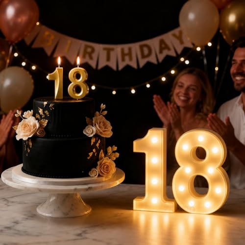 Image of Balloonistics LED Marquee Number 18 Light - 8.66-Inch Cordless Battery-Operated Light Up Number Sign for 18th Birthday, Anniversary, Wedding, Party Decoration, Photo Booth Backdrop, Cake Table Decor