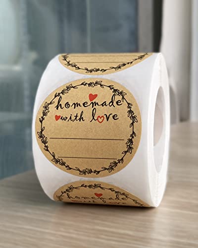 2" Homemade With Love Stickers, Kraft Jam And Jelly Jar Canning Labels With 2 Lines For Writing, Mason Jar Labels Canning Labels Bottle Labels, 500 Labels Per Roll #TOP6