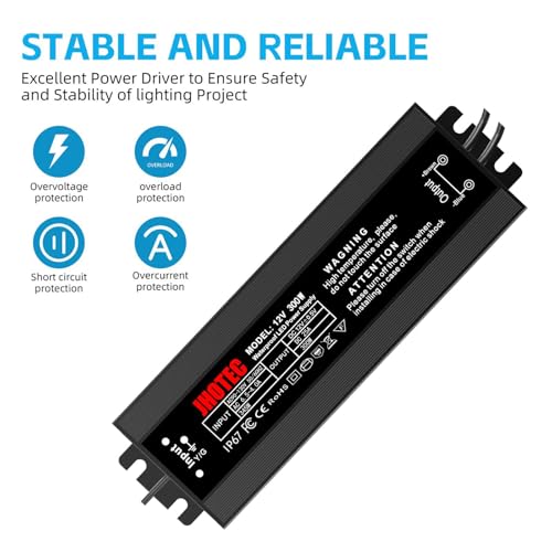 Image of LED Driver 300W, Waterproof IP67 Power Supply AC110-130V to 12V DC 25A Low Voltage Transformer Ultra Thin Adapter,with UL 3-Prong Plug for Outdoor LED Lights, Computer Project,Water Pump etc