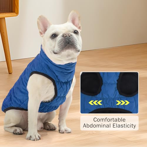 Image of SCENEREAL Winter Dog Vest Coat with Harness Built in for Small Medium Dogs | Cold Weather Coat with Zipper, Fleece Puffer Vest Windproof Snow Clothes, Blue S