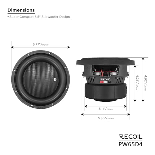 Image of RECOIL PW65D4 6.5-inch Subwoofer, Dual 4-Ohm Voice Coils, 400W Peak Power, 200W RMS