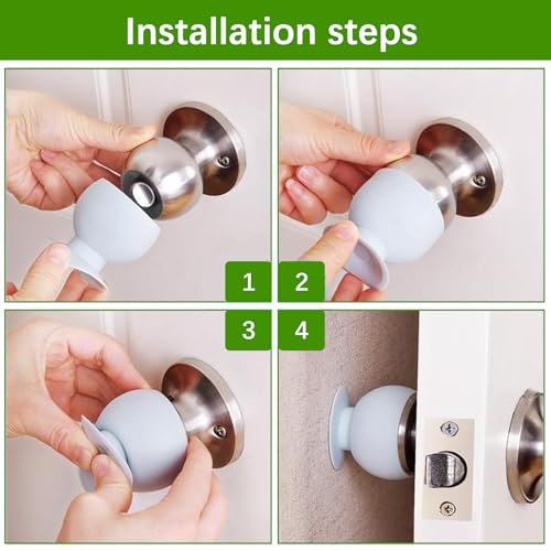 Image of 3-Pack Silicone Doorknob Covers, Round Door Knob Protectors - Wall Bumpers, Dust Covers, Noise Reducers, Easy to Install (Yellow)