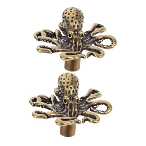 healvian 2個 真鍮製海洋動物デザイン引き出しノブ タコ型アンティーク取っ手 キッチンキャビネット用装飾ハンドル 耐久性と実用性を兼ね備