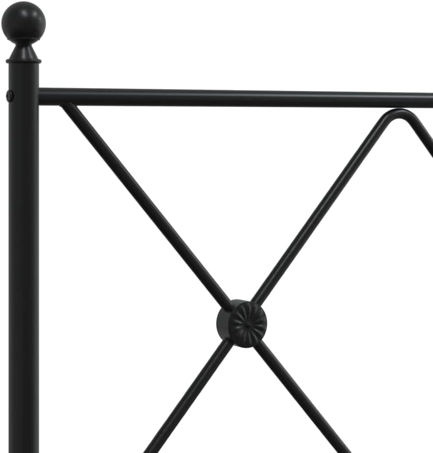 King Bed Frame Black Steel Platform Bed Frame Durable Heavy-Duty Slatted Foundation with Headboard Storage Easy-Assembly Modern Minimalist Bedroom Furniture Stable Mattress-Support