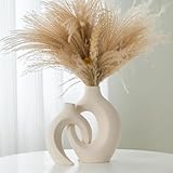 Liotww Ceramic Vases for Home Decor Set of 2, Off White Boho Small Flower Vase, Minimalist Decorative Modern Donut Vase for Living Dining Room Office Entryway Book Shelf Coffee Console Table Décor