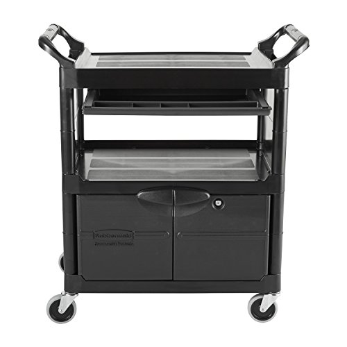 Rubbermaid Commercial Plastic Service And Utility Cart With Cabinet And Sliding Drawer, Black (Fg345700Bla) 200 Lbs #TOP6