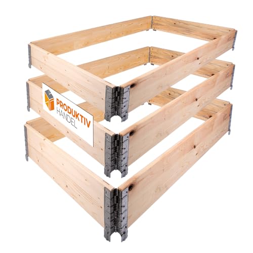 Hochbeet Rahmen rechteckig 80 x 60 x 20 cm | 3 Palettenrahmen aus Holz | Holzrahmen faltbar, steckbar & stapelbar | Aufsatzrahmen ideal als Balkonbeet nur noch aufklappen & loslegen