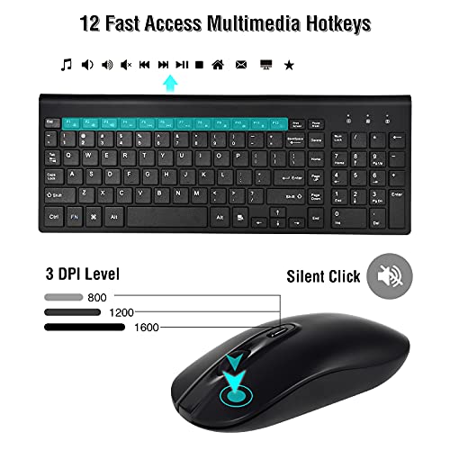Wireless Keyboard Mouse Combo, Energy Saving Silent Ultra - Thin Full Sized Wireless Keyboard Mouse 3 Level Dpi Adjustable Mouse For Computer, Laptop And Desktop #TOP3