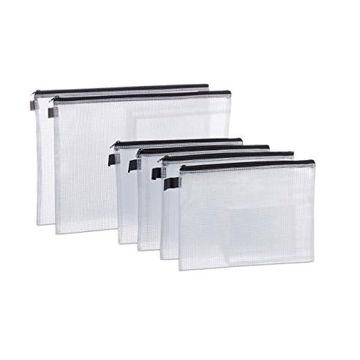 Relaxdays Set de seis fundas portadocumentos, DIN A4 y A5, Con cremallera, PVC, Transparente
