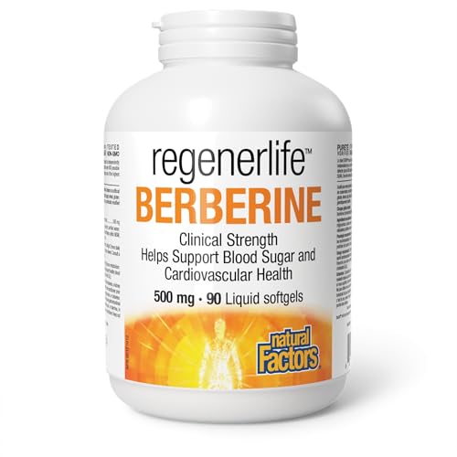 Natural Factors Regenerlife Berberine MAXIMUM POTENCY 1000mg per Serving (2 capsules, 500mg each), 90 liquid softgels, Clinical Strength, Helps Support Blood Sugar and Cardiovascular Health