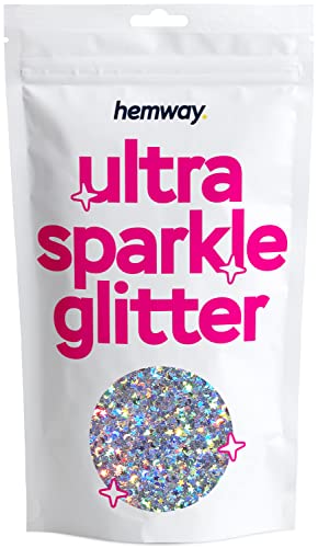 Hemway Premium Multi Purpose Glitter Dust Powder 100g / 3.5oz Arts & Crafts Wine Glass Decoration Weddings Cards Flowers Cosmetic Face Eye Body Nails Skin Hair (Silver Holographic Stars & Moons)