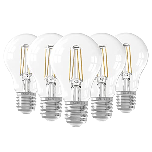 CALEX LED Lampe E27 Fassung, 4W Filament Leuchtmittel, Ersatz für 40W Glühbirne, Classic Kolbenform Birnen, Fadenlampe 2700k Warmweiß, 5 Stück, Nicht Dimmbar, 1101001200-5 Cover