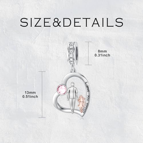 Image of PROESS Father Mother Daughter Charm fit Charms Bracelet Sterling Silver Charms for Bracelets Birthday Valentines Day Gifts for Daughter Mother Lover