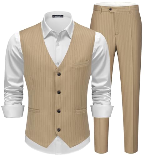 MAGE MALE Men's Pinstripe Suit 2 Piece Vest and Pants