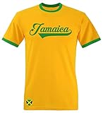 Material: 100 % Baumwolle Aprom-Sports Jamaika Ringer Retro TS WM 2018 T-Shirt Trikot Look , XL, Gelb