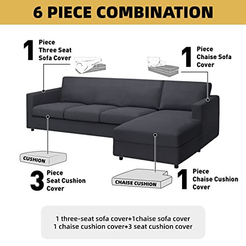 Arfntevss 6 Piece Sectional Couch Covers L Shape Sofa Cover For Living Room Water Resistant Stretch Soft L Shaped Sofa Slipcovers Set For Dogs Anti Slip Pet Furniture Protector (Dark Gray, Large) #TOP2