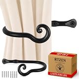 RTZEN Soportes pequeños para Cortinas de Pared – Ganchos de Cortina de Granja para Cortinas – Alzapaños de Cortina Negros creativos – Sujetadores de Cortina de Hierro Forjado – Alzapaños de Metal