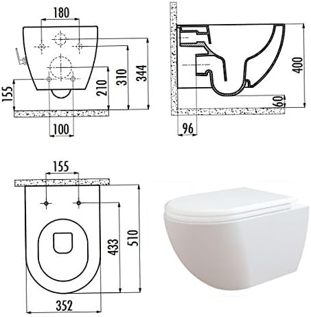 Furni24 Spülrandloses Wand-WC mit Toilettendeckel, integrierten Ventil Hänge Dusch Wc Taharet Bidet Taharat Intimdusche inkl. Slim Soft-Close Deckel, Hänge-WC, Bautiefe ist 50cm, weiß – Bild 7