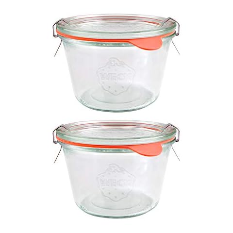 X2 WECK 741 370ml Wide Mouthed Storage Jar Including Glass Lid, Seal & Clamps for Sourdough, Preserving, Canning, Yoghurt, Kimchi, Jam Cover