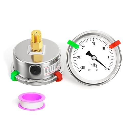 Image of -30-0PSI Stainless Steel Liquid Filled Pressure Gauge, 2.5 inch Single Scale Face Dial, 1 /4 inch NPT Back Mount, for Tube, Water Pump, Gas, Liquid, Pressure Test (with Range Mark Pointer)