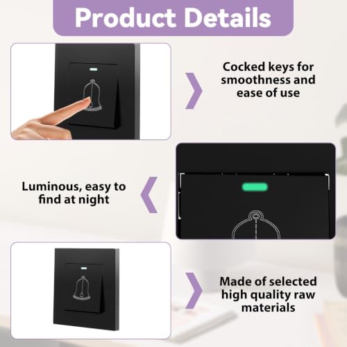 Miniatura 4 de Botón De Timbre Exterior Impermeable 220-250 V, Interruptor De Timbre De Puerta De Cristal Con Tornillos, Instalación Fácil, Uso Doméstico U Hotelero, Exterior, Negro