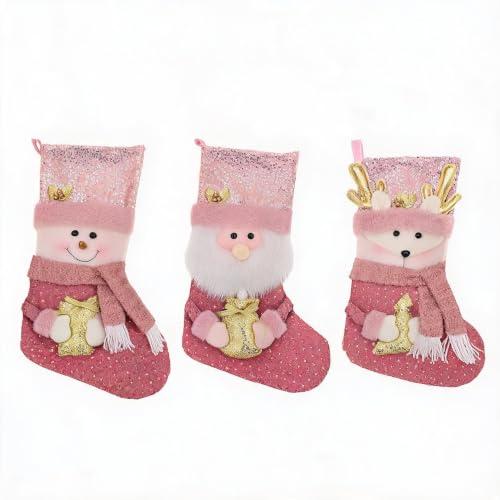 3 PCS Plush Christmas Stockings Santa Snowman Reindeer for Hanging Decor - image 1