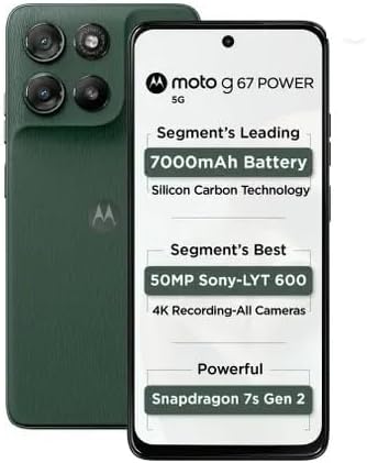 Motorola G67 Power 5G (Pantone Cilantro, 8GB RAM, 128GB Storage) | 6.7" FHD+ 120Hz LCD Display | Snapdragon 7s Gen2 Processor | 50MP + 8MP UW Camera | 7000mAh Battery with 30W Charger | IP64