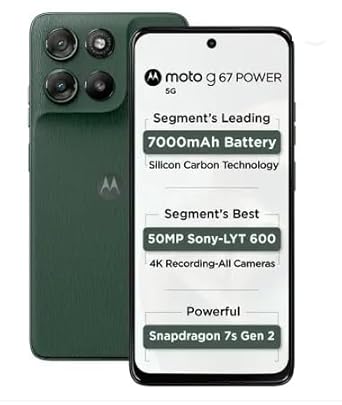 Motorola G67 Power 5G (Pantone Cilantro, 8GB RAM, 128GB Storage) | 6.7" FHD+ 120Hz LCD Display | Snapdragon 7s Gen2 Processor | 50MP + 8MP UW Camera | 7000mAh Battery with 30W Charger | IP64