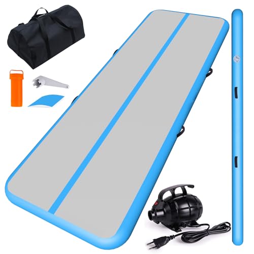 CHAMPIONPLUS 10ft 13ft 16ft 20ft Tumble Track Tumbling Mat Inflatable Gymnastics Air Mat 4/8 inches Thickness for Home Training Cheerleading Yoga with Electric Air Pump Blue
