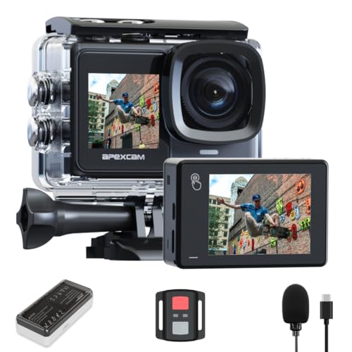 Caméra Sport 4K 30FPS Étanche Double Écran Tactile Action Cam Sportive WIFI | 4K30FPS, Boîtier 40M, Télécommande, Écran Tactile, Camera Étanche, 2 Batteries 1350mAh, Kit d'Accessoires pour Les Aventures