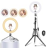Ringlicht mit Stativ Handy 10 Zoll Selfie Ringlicht mit Ständer 51 Zoll Boden- und Tischstativ, LED-Ringlicht 3 Lichtmodi 10 Helligkeitsstufen für Selfie Stream Make up Fotografie Zoom Konferenzen
