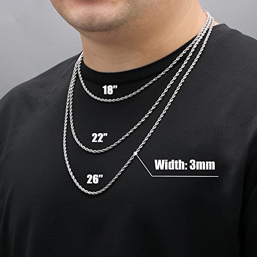 Image of JoycuFF Gifts for Son Mens Rope Link Chain Necklace Stainless Steel 3MM 26 Inches Hip Hop Birthday Granduation Jewelry for Men