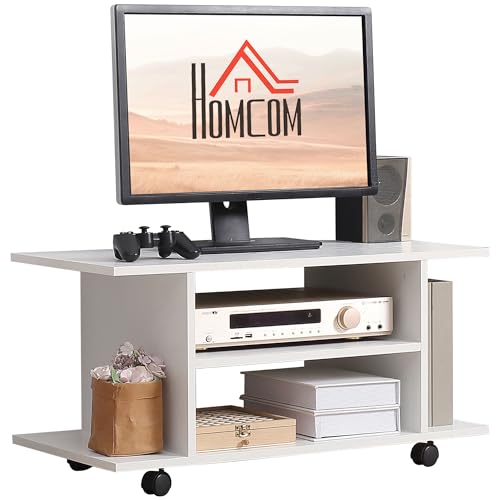 HOMCOM Modern TV Cabinet Stand Storage Shelves Table Mobile Bedroom Furniture Bookshelf Bookcase White
