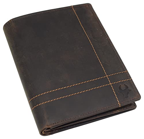 MARSHAL Bifold Genuine Leather RFID Blocking Wallet For Men Card Slots, 2 Bill Compartments, ID Windows, Money, (Vintage Logo Brown)4