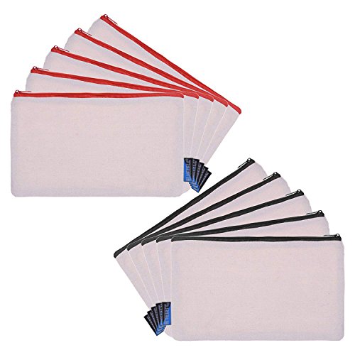 BCP 10-Pieces Multi-Purpose Cotton Canvas Zipper Invoice Bill Bag Pen Pencil Cosmetic Makeup Bag Pouch Blank DIY Craft Bag 9 x 5 Inches Random Color Zipper