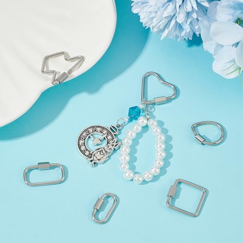 UNICRAFTALE About 6Pcs 6 Styles 304 Stainless Steel Screw Carabiner Lock Charms Metal Screw Locking Keychain Carabiner Charm Oval Teardrop Heart Keychain Clip for Necklaces Jewelry Making Supplies - Image 2