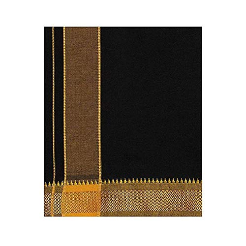 Color Cotton Dhotis Lungi Sarong 2.0 Meters Single Layer Dhoti Pack of 2 (Black)2