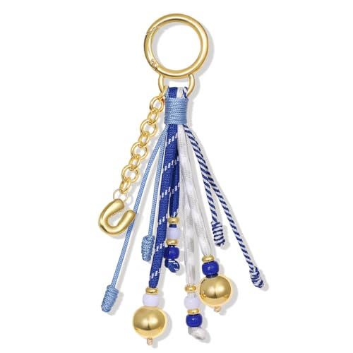 KissYan Initial Bag Charm for Women, Rope Purse Charms, Blue, Letter U