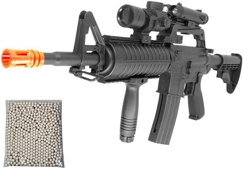 Trimex Airsoft Rifle M4 Style Spring Power Well MR744 Manual Safety 320 FPS with FlashlightRed DotGrip Free 1000 Bulldog Airsoft 6m BBS, Black, Full Size