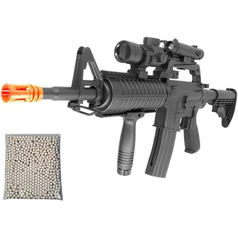 Airsoft Rifle M4 Style Spring Power Well MR744 Manual Safety 320 FPS with Flashlight/Red Dot/Grip Free 1000 Bulldog Airsoft 6m BBS Cover