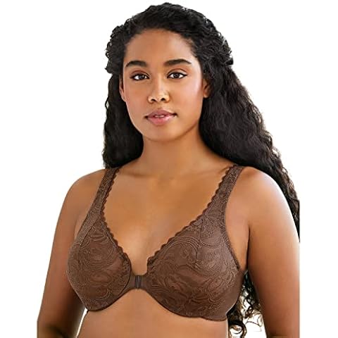 Glamorise Women's Wonderwire Lace Front-Close Underwire #9245 Full Coverage Bra, Mocha, 40F UK Cover