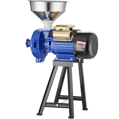 VEVOR elektrische Getreidemühle Gewürzmühlen 3 kW, kommerzielle Maismühle mit Trichter, Pulvermaschine mit einstellbarer Stärke, Hochleistungs-Futtermehl-Müslimühle, Weizenmühle, Trockenmühle
