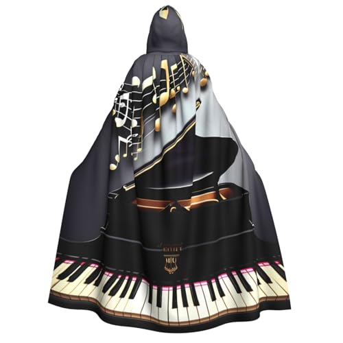 Cape à capuche de magicien au motif de piano et notes musicales chic