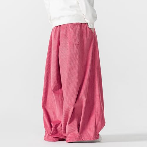 GURUNVANI Mens Corduroy Loose Fit Pants Baggy Wide Leg Drawstring Streetwear Trouser2