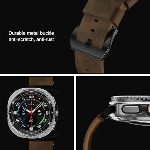 Image of Vintage Leather Band Compatible with Samsung Galaxy Watch Ultra Band 47mm (2025 /2024), 24mm Wide Crazy Horse Leather Strap for Galaxy Watch Ultra Men Women Retro Brown