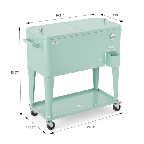 Image of VINGLI Rolling Ice Chest, Portable Patio Party Bar Drink Cooler Cart, with Shelf, Beverage Pool with Bottle Opener