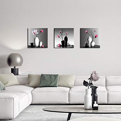 Nachic Wall - Flower Wall Art For Bathroom Elegant Pink Orchid Picture Canvas Painting Prints Modern Home Decor Zen Stones Magnolia Floral Artwork Framed Ready To Hang Set Of 3 #TOP2