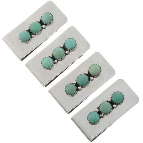Navajo Turquoise Silver Money Clip Three Gemstone Accessory on Silver Clamp 00403